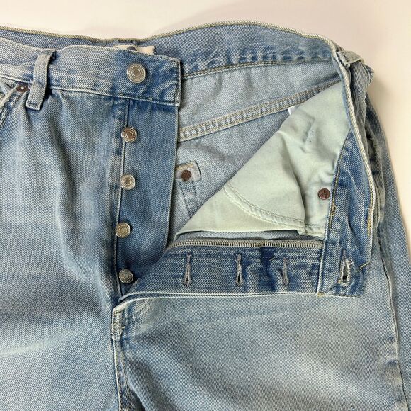 We the Free People Lasso High Rise Jeans Distressed Light Wash Blue Denim Sz 30 - Picture 6 of 16